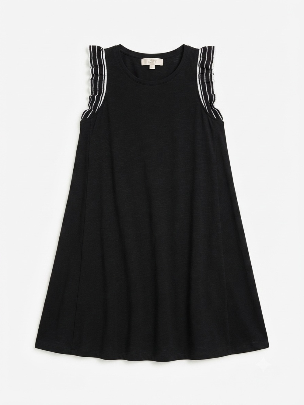 LOFT Black Striped Ruffle Sleeve Swing Dress Tunic Petite SP